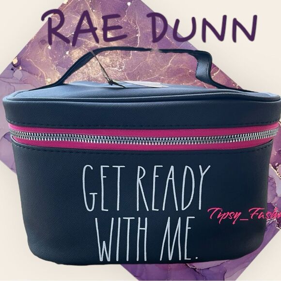 Rae Dunn Het Ready With Me Makeup Toiletries Train Case Cosmetic Travel bag NEW - Picture 1 of 9
